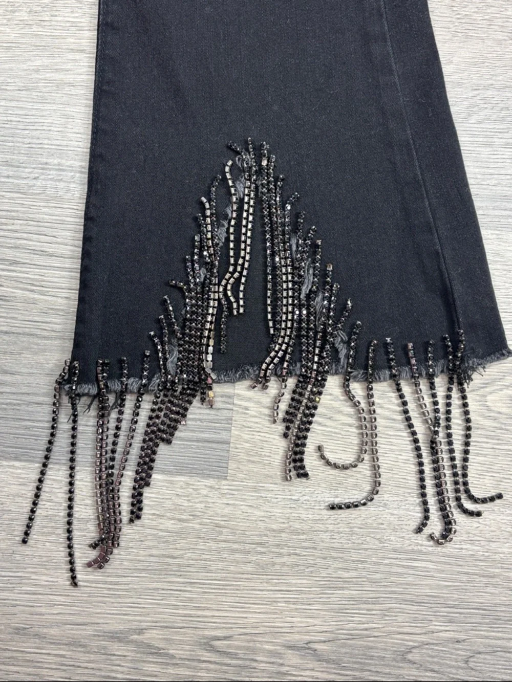 Blue B Collection Black Fringe Rhinestone Jeans - size Small NWT - Picture 5 of 9